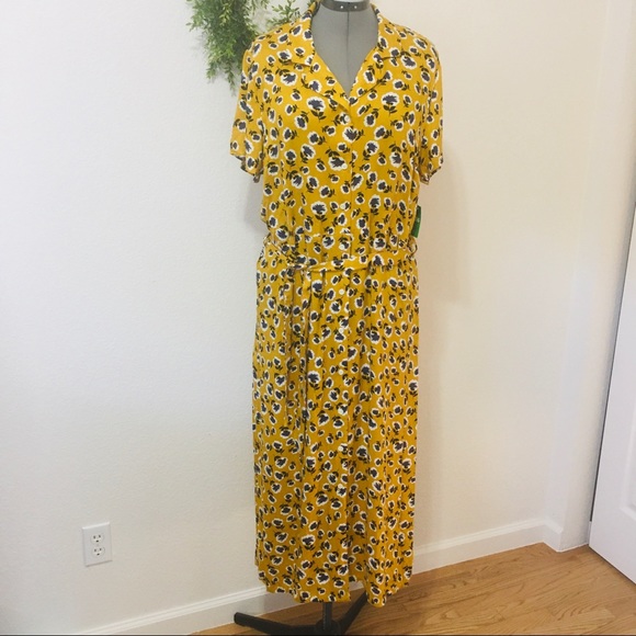 dip Dresses Dip Mustard Yellow Floral Short Sleeve Maxi Dress